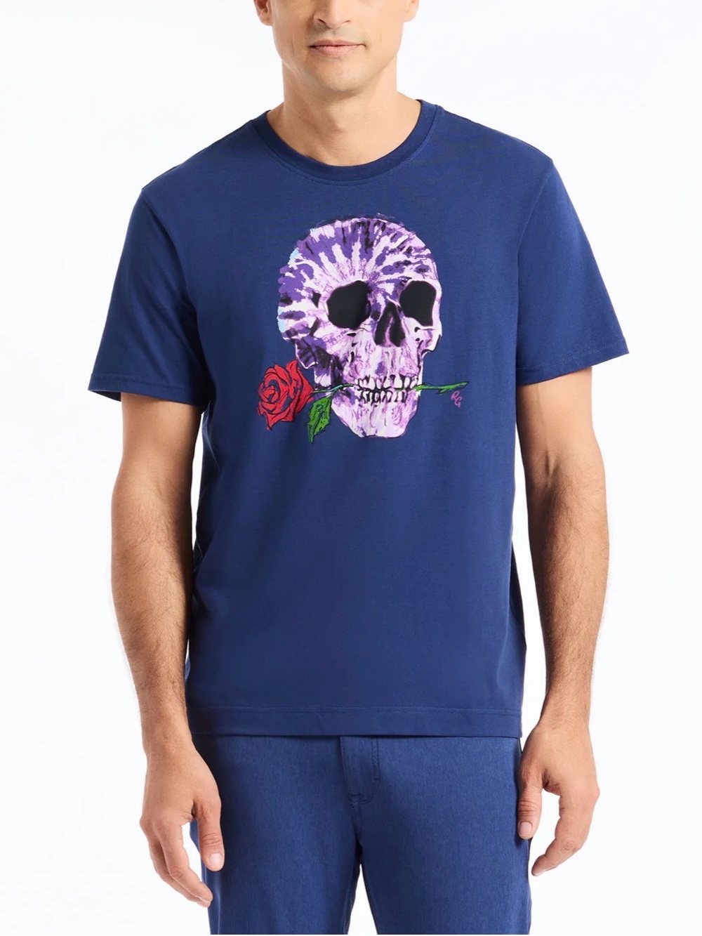 NWOT Robert Graham Navy Short-Sleeve Tee with Skull and Rose